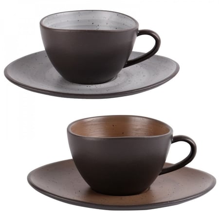 كوب مموج مع صحن بني داخل رمادي 210 مل | Ceramic Gray