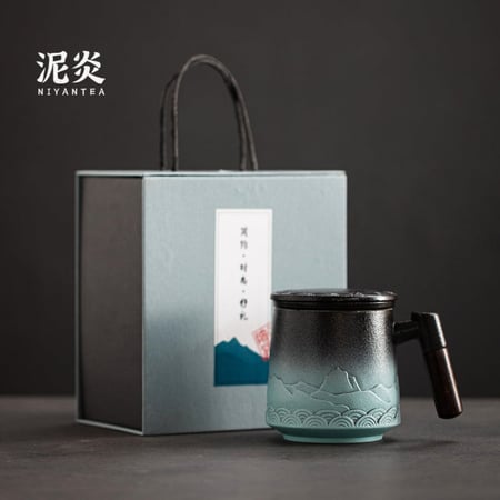 كوب سيراميك مسكة خشبية مع مصفاة - 400 مل | Cup Ceramic