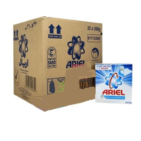 [ كرتون ] اريال مسحوق غسيل سريع الذوبان الازرق الاصلي وسط 32 * 260 جرام