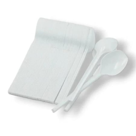 ثري بي ملاعق بلاستيك ابيض وسط 16 سم- 50 حبة