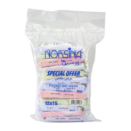 نورسين مناديل مبللة 12 حبة منوع - 15 منديل