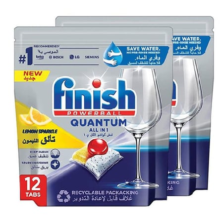 فينيش كوانتوم مكعبات غسالة الصحون برائحة الليمون عرض 12 قرص * 2 كيس