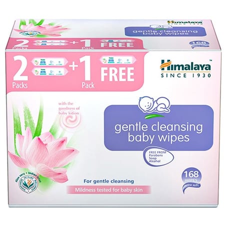 هيمالايا مناديل مبلل للاطفال 168 منديل 2+1 مجانا الصبار واللوتس الهندي