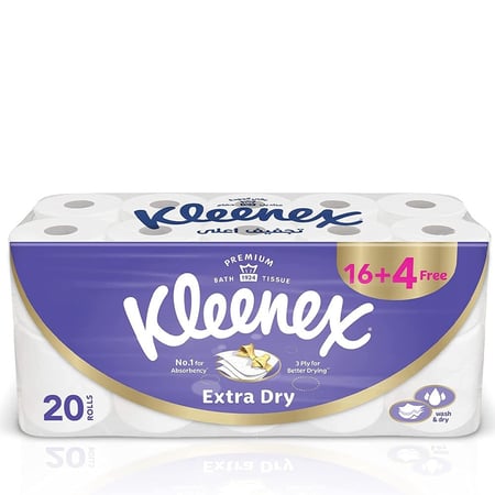 مناديل حمام كلينكس تجفيف أعلى 16+4 رول مجاناً