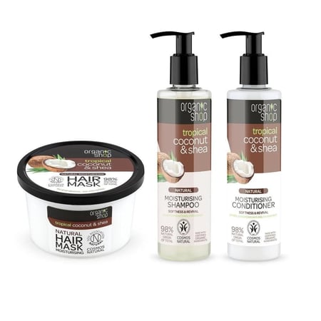مجموعة جوز الهند الاستوائي وزبدة الشيا العضوية لترطيب وتنعيم الشعر من اورجانيك شوب