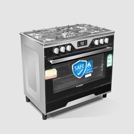 فريش فرن غاز 5 عيون 90x60 سم بشاشة ومروحة - أمان تام - أسود - FSC9060MB