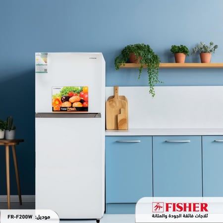 فيشر ثلاجة بابين 203 لتر - 7.2 قدم مكعب مع تبريد بالبخار - أبيض - FR-F200W
