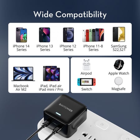 فيش جداري من راف باور بمنفذين بي دي بقوة 35 واط اسود