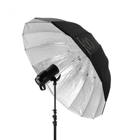 قلو ايزي لوك مظلة فيبرجلاس فضية كبيرة (51 بوصة) Glow Easy Lock Large Deep Beaded Silver Fiberglass Umbrella (51")