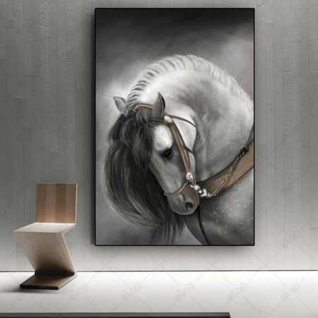 لوحة جدارية منظر طبيعي حصان باللون أبيض