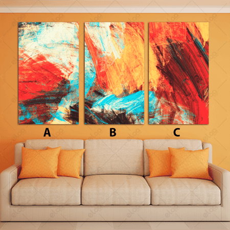لوحات فن تجريدي باللون البرتقالي و الأحمر و الأزرق والأسود