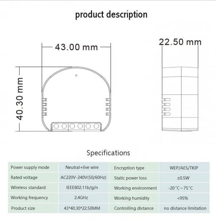 الأبعاد المدمجة لوحدة TB41 قياس 43 في 40 مم