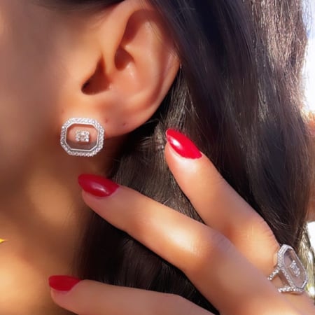 حلق حجر الزركون مربع - سلڤر