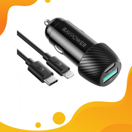 شاحن سيارة 25 واط منفذين مع كيبل ايفون PD