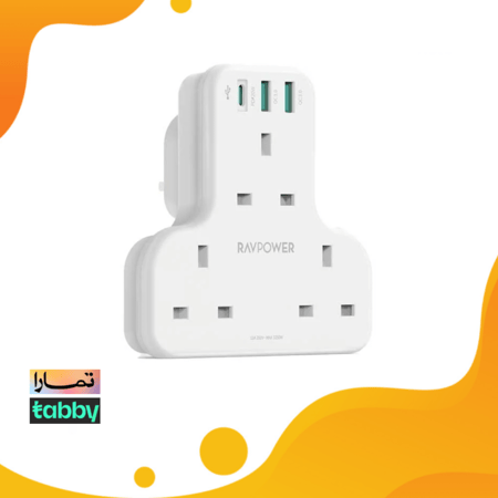 شاحن جداري راف باور بايونير 3 مداخل طاقه ثلاثيه مع منفذين USB ومنفذ تايب سي بتقنية PD بقوة 20 واط