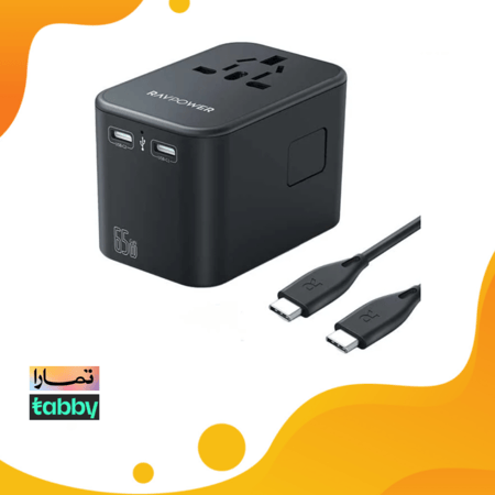 بكج راف باور شاحن سفر بقوة 65 واط اسود مع كيبل c _ c