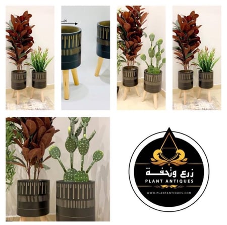 مركن رخامي باللون الأسود والخطوط الذهبية وقاعدة من أرجل خشبية