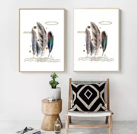 لوحة الريشة بقماش الفانكس والإطار الذهبي