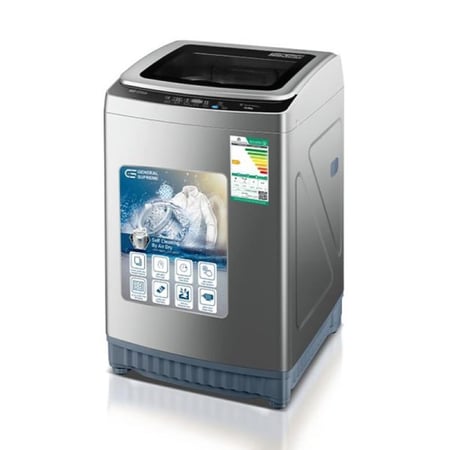 جنرال سوبريم غسالة اوتوماتيك تعبئه علوية 19 كيلو، 8 برنامج, محرك الدفع المباشر , فضي غامق, GSTL19V8SM
