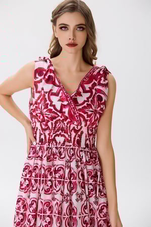 فستان قطن بنقشة مزخرفة