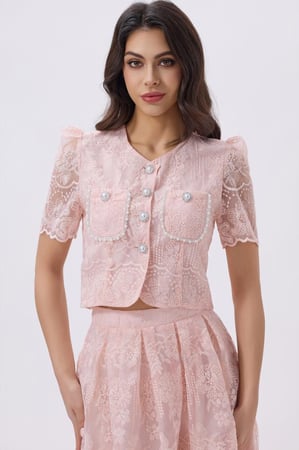 طقم  وردي تنورة وبلوزة دانتيل للعيد | Prando