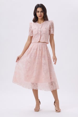طقم  وردي تنورة وبلوزة دانتيل للعيد | Prando