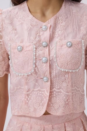 طقم  وردي تنورة وبلوزة دانتيل للعيد | Prando