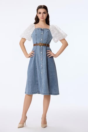 فستان جينز مع دانتيل