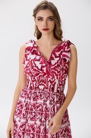 فستان قطن بنقشة مزخرفة