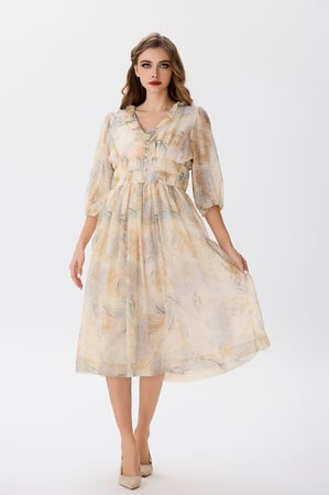 فستان شيفون بنقشة الألوان الترابية