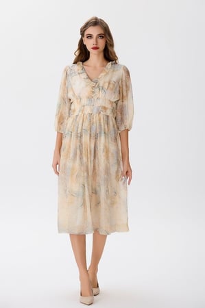 فستان شيفون بنقشة الألوان الترابية