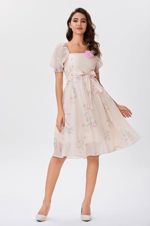 فستان اورغنزا بيج مع وردة