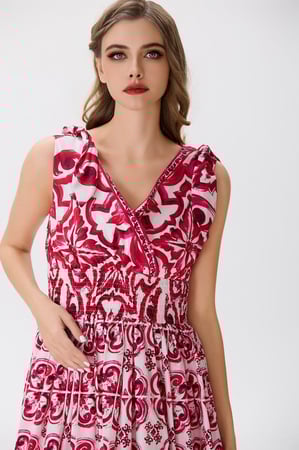 فستان قطن بنقشة مزخرفة