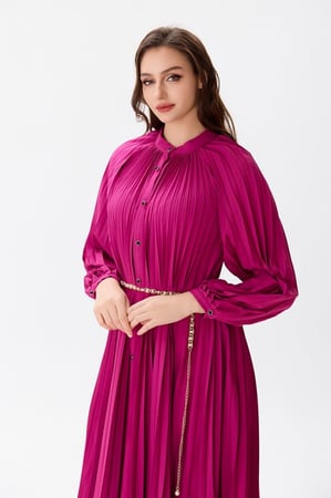 فستان ستان بليسية فوشي