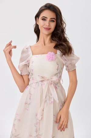 فستان اورغنزا بيج مع وردة