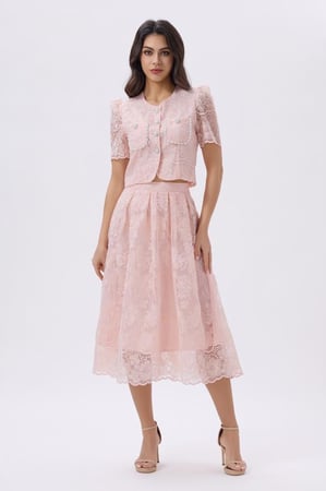 طقم  وردي تنورة وبلوزة دانتيل للعيد | Prando