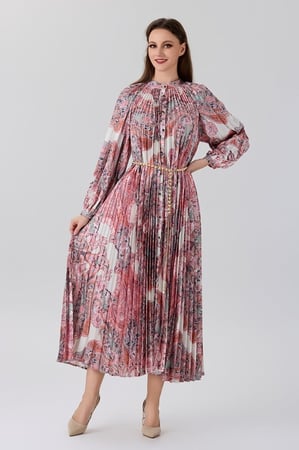 فستان ستان بليسية بنقشة ترابية