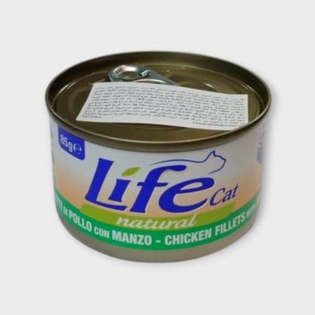 Life cat CHICKEN FILLETS with BEEF 85g معلبات أكل قطط