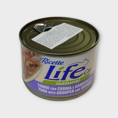 Life cat TUNA with GROUPER and SHRIMP 150g معلبات أكل قطط