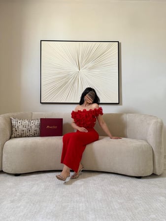 off shoulder red dress