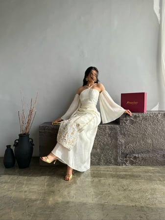 جلابية رمضانيه لونين اوف وايت وبيج