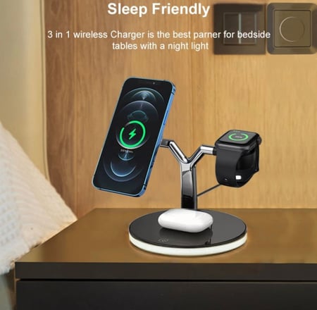 منصة شحن  ايفون لاسلكي 3 في 1 مع اضاءة