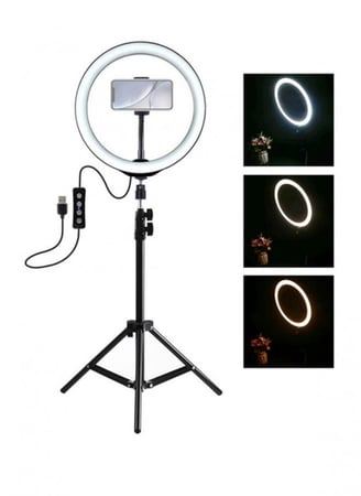 إضاءة تصوير +حامل للهاتف  بطول 10 بوصه
