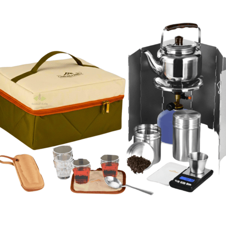 طقم عزبة الشاي للرحلات والبر من 43004-CAMPING FAMILY CM - شنطة رحلات عالية الجودة ألوان متعددة، وأدوات شاي متكاملة لجميع مغامراتك