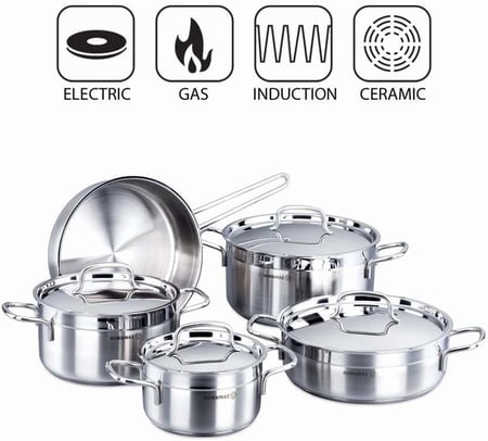 كوركماز طقم قدور استيل تركي 9 قطعة الفا A1660 Korkmaz