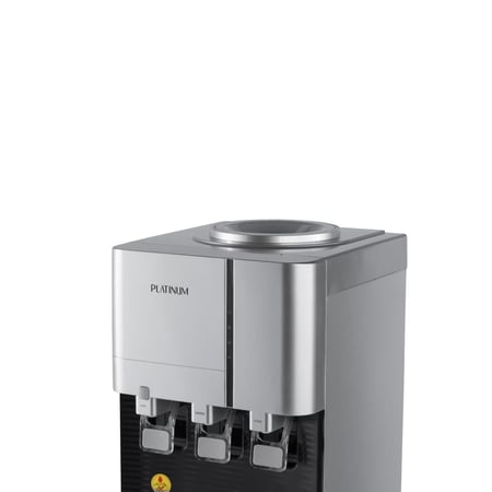 بلاتينيوم WD-6210 موزع مياه بتحميل علوي 5لتر حار/2 لتر بارد، مزود بـ 3 صنابير (عادي / بارد / ساخن) مع قفل أمان للأطفال، قدرة تسخين 500 واط وتبريد 85 واط –  فضي/أسود