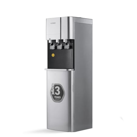 بلاتينيوم WD-6210 موزع مياه بتحميل علوي 5لتر حار/2 لتر بارد، مزود بـ 3 صنابير (عادي / بارد / ساخن) مع قفل أمان للأطفال، قدرة تسخين 500 واط وتبريد 85 واط –  فضي/أسود