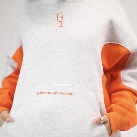 Gray with orange hoodie oversized - unisex