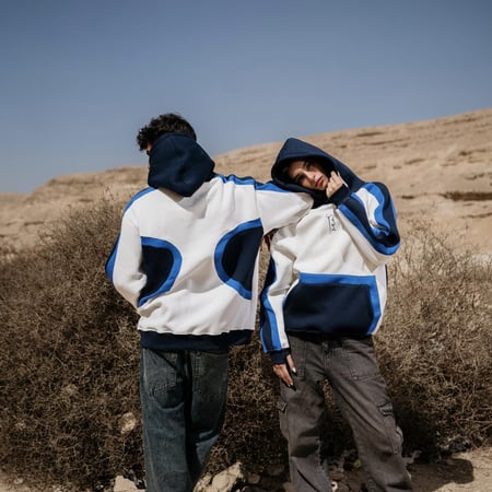 Blue and white hoodie oversized- unisex