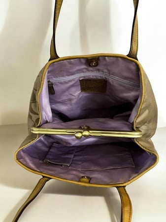 Coach Signature Applique Frame Kisslock Carryall Satchel Handbag